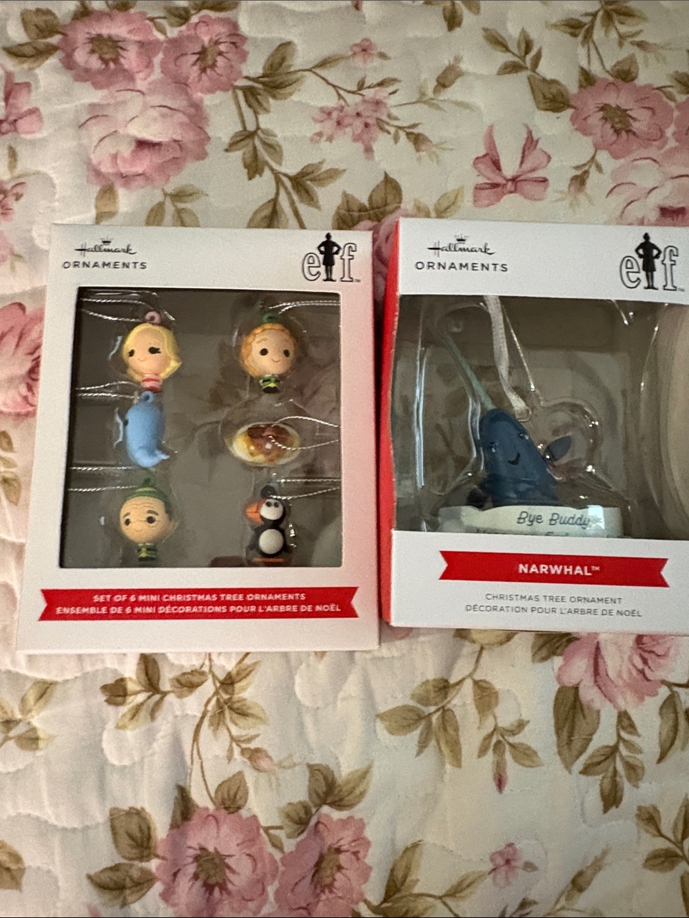 Hallmark Elf Narwhal & Mini Character Ornament Set - Blue, Green, Yellow, Black